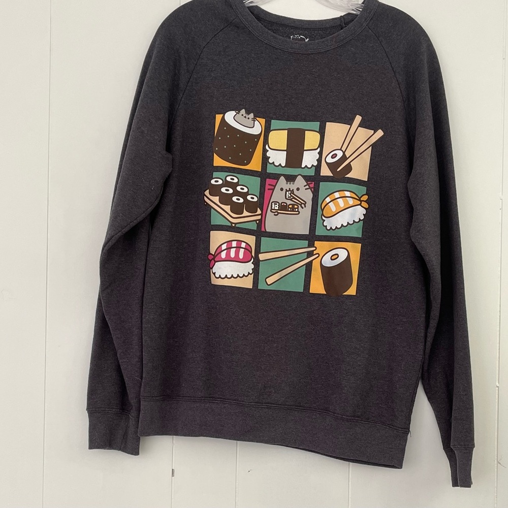 PUSHEEN Unisex Grey Sushi Pullover Sweatshirt Size Large